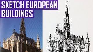 How to Sketch Old European Buildings  Pen Sketching Tutorial [upl. by Swerdna]