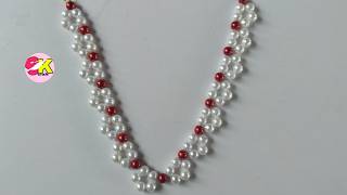 Diy Beaded Necklace  11PearlMiniNecklace How to make beaded pendant Necklace [upl. by Morey]