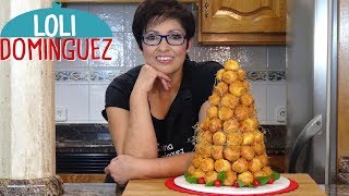 Cómo hacer una Croquembouche o Tarta de profiteroles rellenos de crema pastelera Loli Domínguez [upl. by Leone]