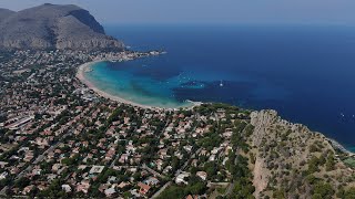 Mondello beach from drone Sicily Italy [upl. by Laerol862]