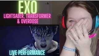 FIRST Reaction to EXO  LIGHTSABER TRANSFORMER amp OVERDOSE Live Performance 😱🔥👏 [upl. by Anitnegra]