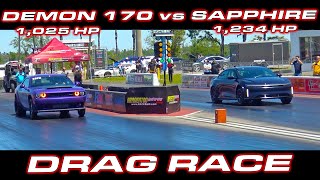 1025 HP Dodge Demon 170 vs 1234 HP Lucid Sapphire 14 Mile Drag Race [upl. by Dash]