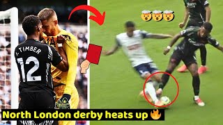 The moment Jurrien Timber confronted Vicario 🤯 no red card Tottenham Vs Arsenal 01 [upl. by Ephrem]