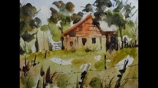 Warm Landscape Scene in Watercolor with Chris Petri  Part 1 of 2 [upl. by Ajup]