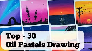 30 Easy Oil Pastels Drawing for Beginners  Nature Drawing for Beginners  Naveen Art  menggambar [upl. by Kippie966]