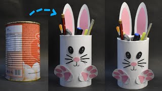 DIY Empty Tin Can Desk Organizer  How to make Pen Pencil HolderStand from Waste Tin Can Recycle [upl. by Lennad575]