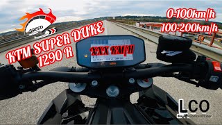 Ktm super duke 1290 R launch control acceleration top speed 0100 100200kmh sound akraprovic [upl. by Ymassej503]