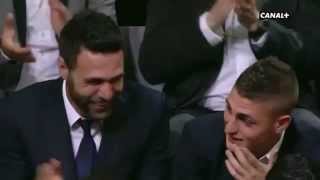 Zlatan Ibrahimovic speaks French at awards ceremony Sirigu amp Veratti laugh hysterically [upl. by Ellivnarg]