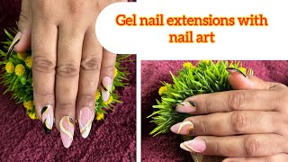 Gel nail extensionswithnail art five nail art in one video peach and black nail art pach and white [upl. by Singleton]