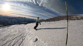 Sunset peaceful snowboarding riding at Mammoths road runner [upl. by Layor540]