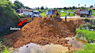 Start New Project Landfill in Flooded  Bulldozer KomatSu D31 Pushing Soil Truck 5Ton Unloading [upl. by Oir]