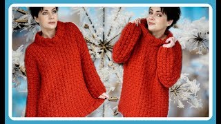 Einfacher PULLOVER stricken ANLEITUNG mit Rollkragen für Anfänger I Oversize Pullover [upl. by Nomi]