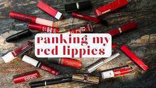 ✨RANKING 20 OF MY FAVORITE RED LIPPIES✨ my thoughts on each  lip swatches [upl. by Beret351]