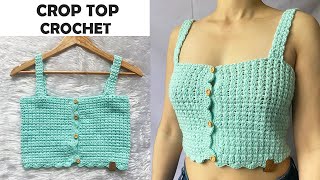 🌈Crop Top Tejido a Crochet  Cropped top with crochet straps PASO A PASO  Verano [upl. by Nocaj]