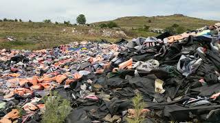 Lifejacket Graveyard in LesvosLesbos Greece panorama [upl. by Sig]