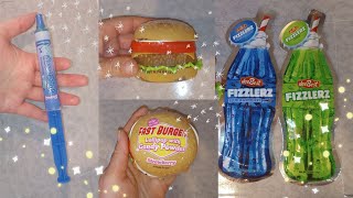 Weird Cheap Candy USA Cheeseburger Hidden Lollipop  Fizzy Soda Fizzlers  and Liquid Syringe [upl. by Melva]