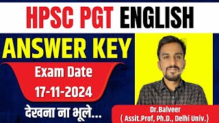 HPSC PGT English Answer Key by Dr Balveer Sir  hpsc2024 answerkey 2024 hpscpgt english [upl. by Aevin]