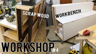 WORKSHOP part 4 – DIY scrap wood WORKBENCH  storage  WHEELS [upl. by Asirram]