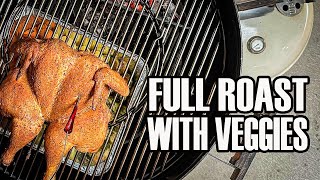 Full roast chicken in Weber kettle with roasted vegetables [upl. by Popele]