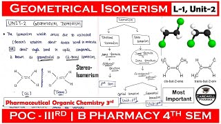 Geometrical Isomerism  Stereoisomerism  L1 Unit 2  pharmaceutical organic chemistry 4th semester [upl. by Eseenaj]