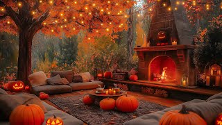 Autumn Porch Vibes 🍂 Enchanting Jazz Playlist and Gentle Fire Sounds for Cozy Fall Evenings 🎃 [upl. by Myo]