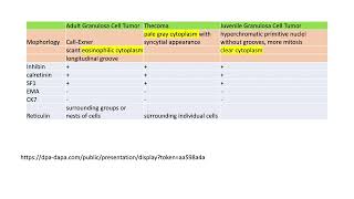 Adult granulosa cell tumor vs JGCT vs thecoma tableGYNpath [upl. by Cotsen]