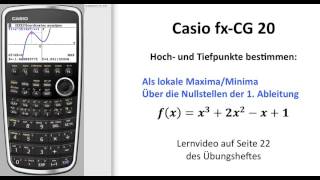 Casio fxCG50  Casio FXCG20 Extremstellen Hochpunkt und Tiefpunkt einer Funktion bestimmen [upl. by Meadow]