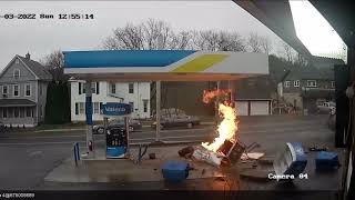 Watch Car crashes into gas pumps in Connecticut [upl. by Armmat]