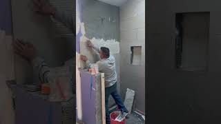 Master Shower Tile Installation 12x24 Porcelain tile construction tiling tiled tilesetter [upl. by Erdnaet]