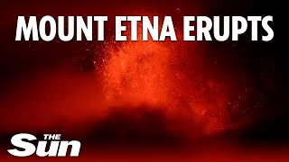 Mount Etna erupts in red hot explosion at night [upl. by Itaws729]