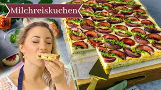 😱🤤 DER HAUT EUCH UM ⚠️ Milchreis Blechkuchen mit Nektarinen  Milchreiskuchen vom Blech [upl. by Rolfe]