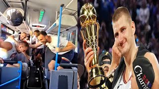 Nikola Jokic having fun on the bus after winning the NBA Finals [upl. by Suckram]