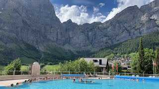 A fantastic mountain panorama in the Valais Alps thermal bath amp Spa in Leukerbad  Switzerland 2022 [upl. by Amiel]