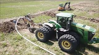 KLEIN FARMS IINSTALLING FIELD TILE SEPT 5TH 2024 BILLINGSVILLE INDIANA JOHN DEERE 9510R TRACTOR [upl. by Akcirret]