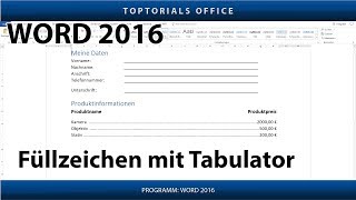 Füllzeichen mit Tabulator setzen Microsoft Word 2016 [upl. by Samuelson]