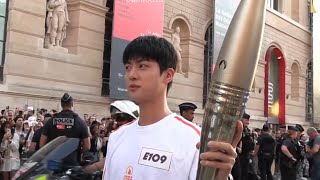 BTS Jin holds Olympics Torch in Paris the Louvre 진 파리올림픽 성화봉송 [upl. by Aidni]