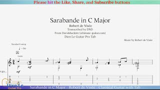 Sarabande in C Major  Robert de Visée  Classical Guitar with Tab [upl. by Anaes62]