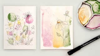 Watercolor cards  easy DIY ink and wash cards for beginners [upl. by Shulamith]