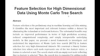 Feature Selection for High Dimensional Data Using Monte Carlo Tree Search [upl. by Nylleoj]