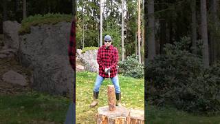 Chopping firewood in Finland  small log and heavy axe 🪓 [upl. by Burty]