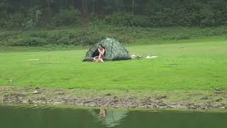 Sister Zhenxiang’s camping and grilling shrimps is over ZhenxiangSister OutdoorCamping HappyR [upl. by Airla]