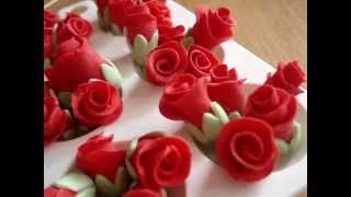 Mini Fondant  Modelling Paste Red Roses Cupcake Topper  how to on my channel [upl. by Kast614]