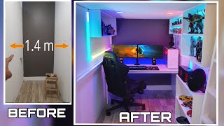 Transforming 14m Smallest Room into DREAM GAMING ROOM SETUP DIY LOFT BED W GAMING AREA 2 LEDs [upl. by Eirallih]