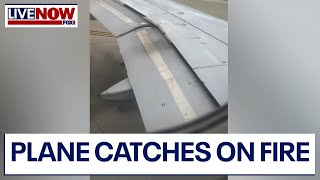 United Airlines flight catches fire just before takeoff  LiveNOW from FOX [upl. by Enelrihs]