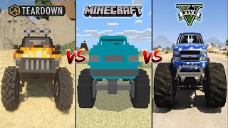 TEARDOWN MONSTER TRUCK VS MINECRAFT MONSTER TRUCK VS GTA 5 MONSTER TRUCK  WHICH IS BEST [upl. by Ekyt]