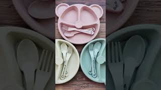 5PcsSet Baby Food Feeding Tableware Cartoon Bear BowlSpoonForkviralshortsyotubeshorts [upl. by Schoof]