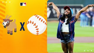 Simone Biles 🐐 STILL PERFECT Olympic medalists Biles  Chiles at Astros game [upl. by Otsenre]