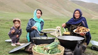 Collecting Fresh Wild Vegetables Shepherd Mother is Cooking Shepherd Food in Village of Afghanistan [upl. by Fulmis]