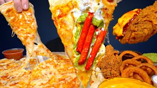 ASMR MUKBANG EXTRA CHEESY GIANT QUESADILLA CRISPY FRIED CHICKEN amp ONION RINGS  WITH CHEESE amp TAKIS [upl. by Westney]