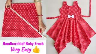 Handkerchief Baby Frock Cutting And Stitching Step by step Very Easy [upl. by Aleak]